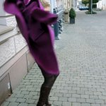 Purple Look with Coat and Knit Dress Outfit Loop Scarf Fashionblog