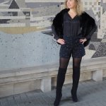 Outfit Black Fashionblog Overknees, Hotpants and Fake Fur