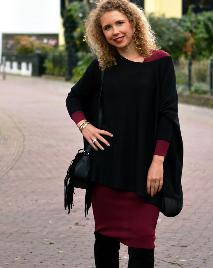 Outfit: Red Skinny Dress, Wide Shirt and Suede Overknees, Kationette, Fashionblog, Modeblog, Look, Style, Streetstyle