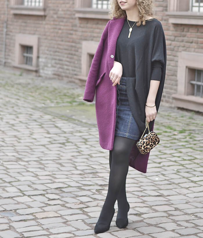 Outfit: Purple Coat, Denim Skirt and Leo Box Bag, Kationette, Fashionblog, Modeblog, Streetstyle, lotd, ootd