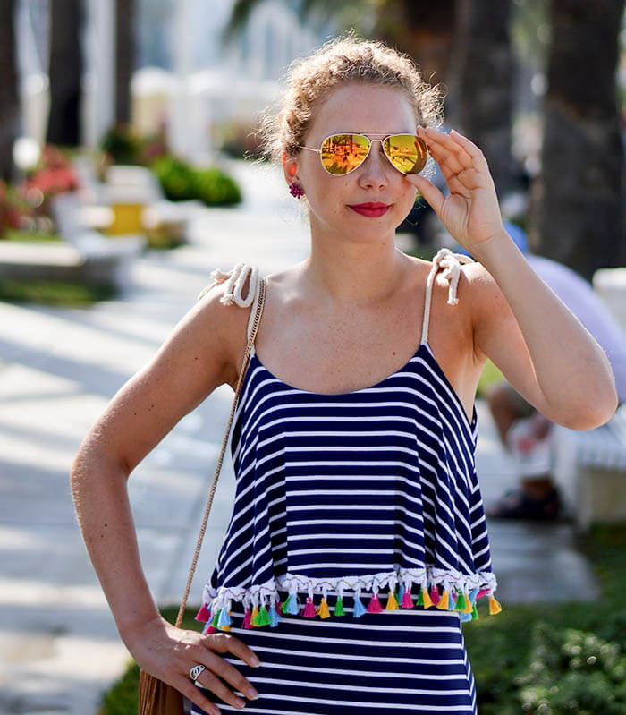 Outfit: Striped maxi dress with pompoms in Split, Croatia