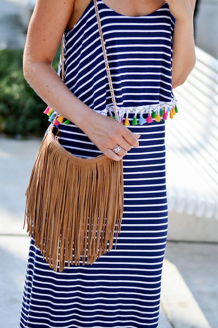 Outfit: Striped maxi dress with pompoms in Split, Croatia