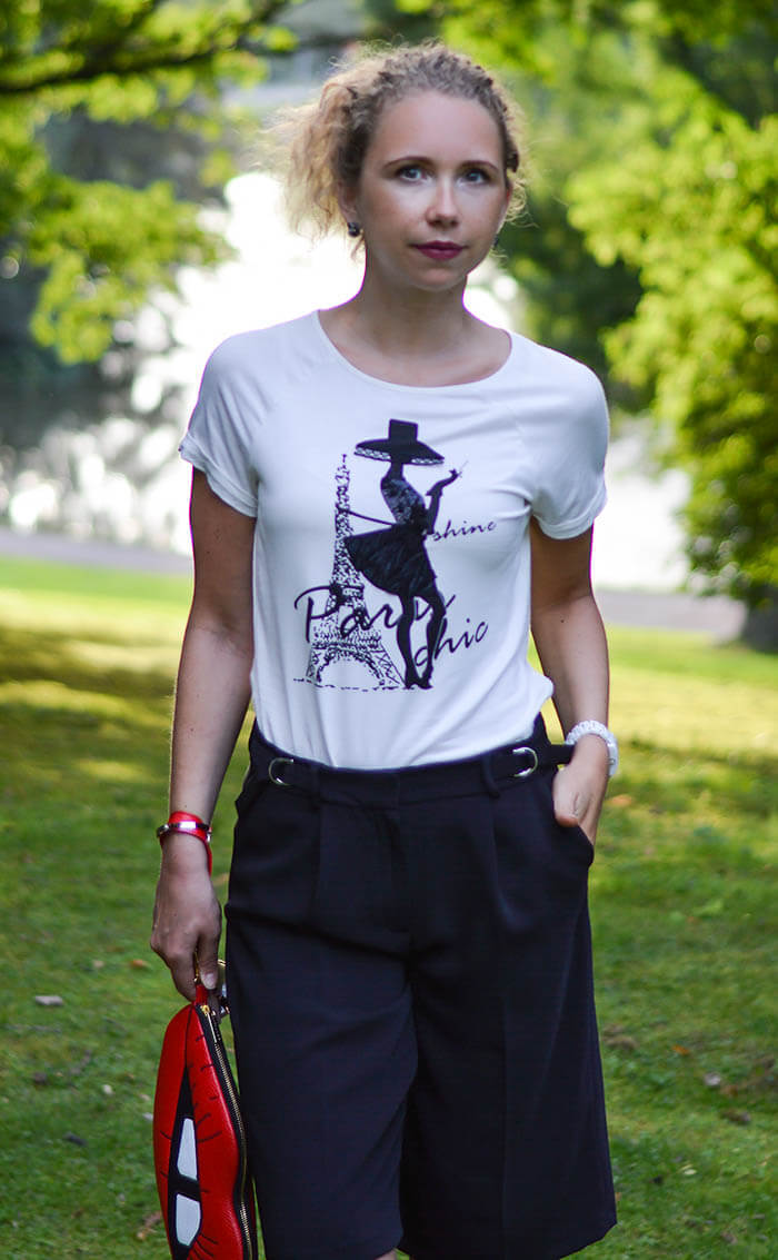 Outfit: Reserved Culottes, Kiss Bag from Skinnydip London and Paris Shirt