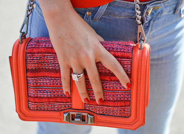 Outfit: I see red with Rebecca Minkoff Love Crossbody and H&M Cold-Shoulder Top