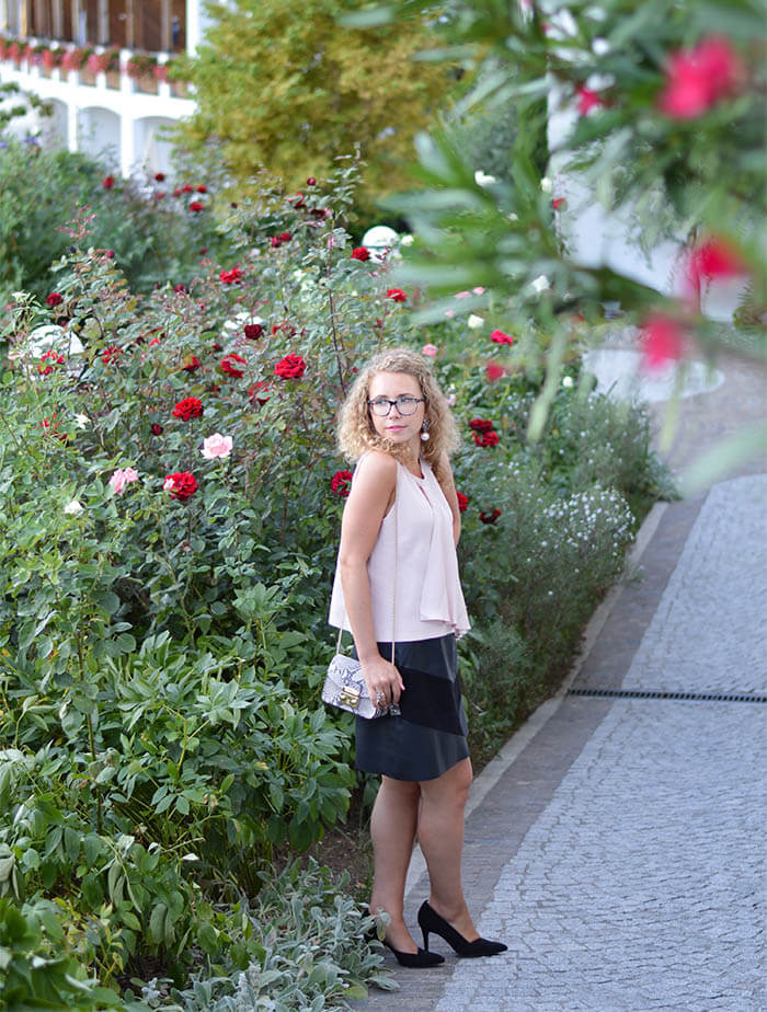 Outfit: Zara Blush Top and Leather Skirt with Furla & Pumps