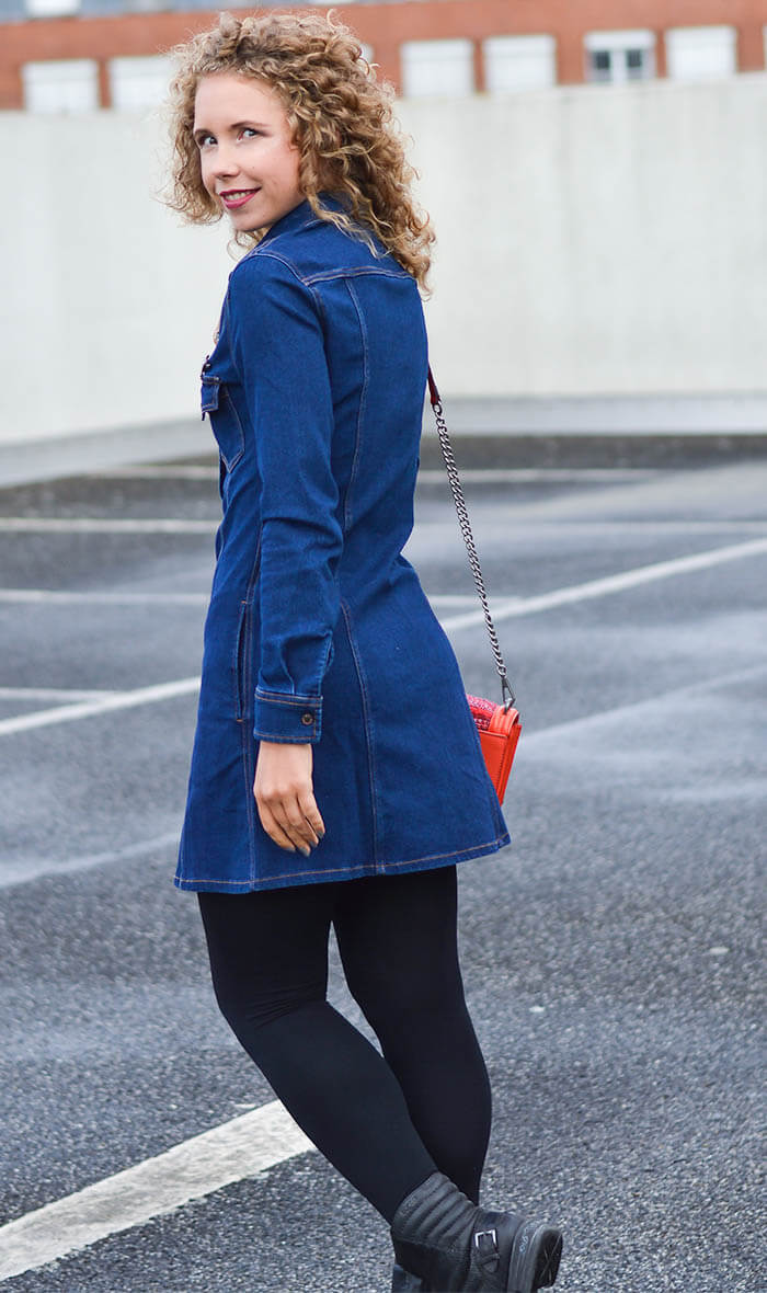 Kationette Outfit: Mango Denim Dress, Choker, Rebecca Minkoff Crossbody