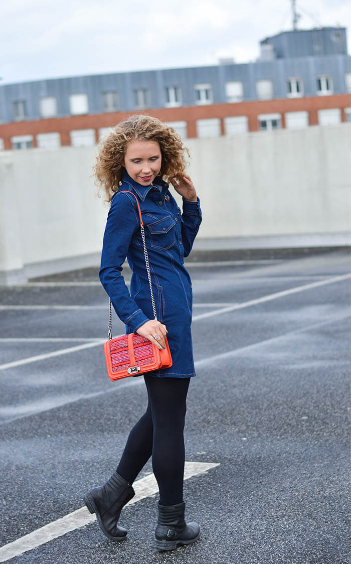 Kationette Outfit: Mango Denim Dress, Choker, Rebecca Minkoff Crossbody