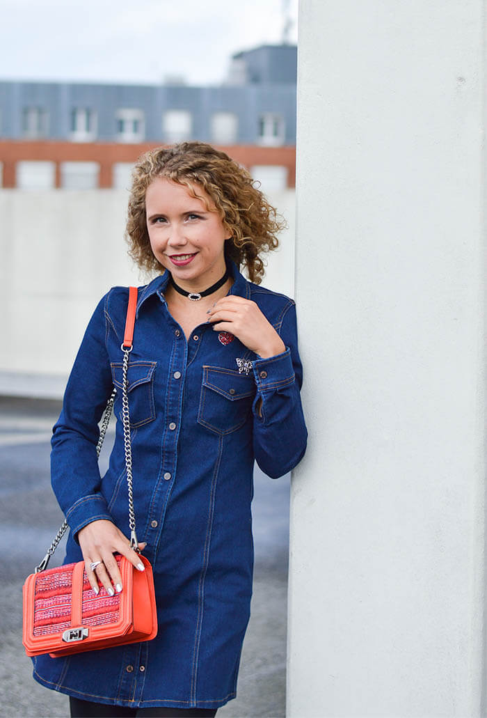 Kationette Outfit: Mango Denim Dress, Choker, Rebecca Minkoff Crossbody