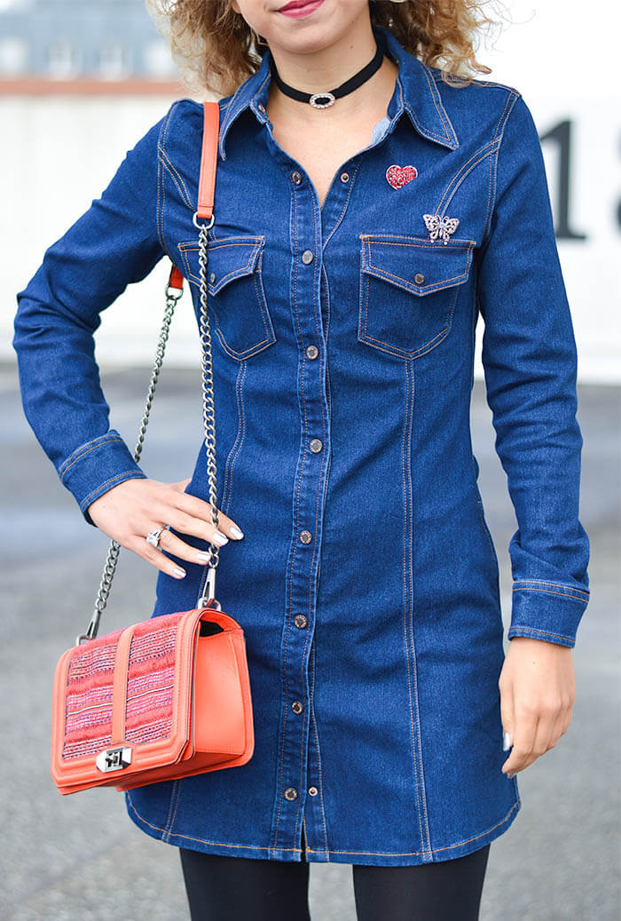 Kationette Outfit: Mango Denim Dress, Choker, Rebecca Minkoff Crossbody