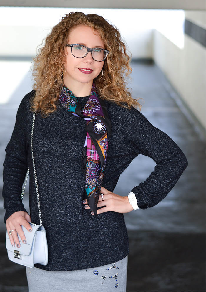 Outfit: Glitter Socks in Ankle Booties, Silk Scarf and Berry Coat