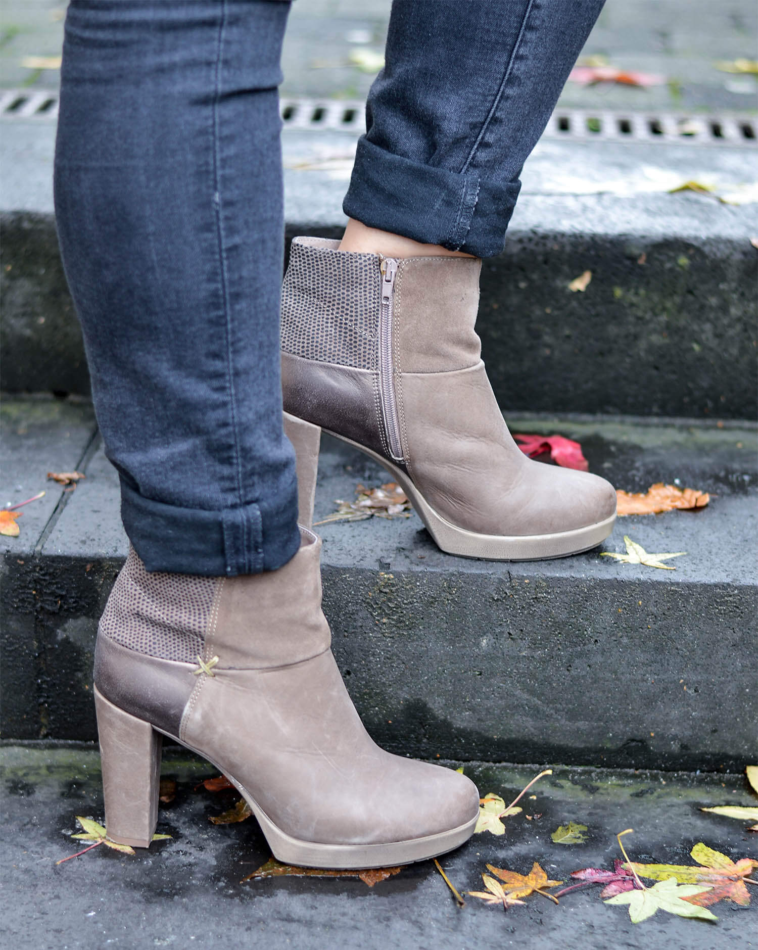 Outfit: New Booties, Zara Velvet Bodysuit and Blue Coat from J.Crew