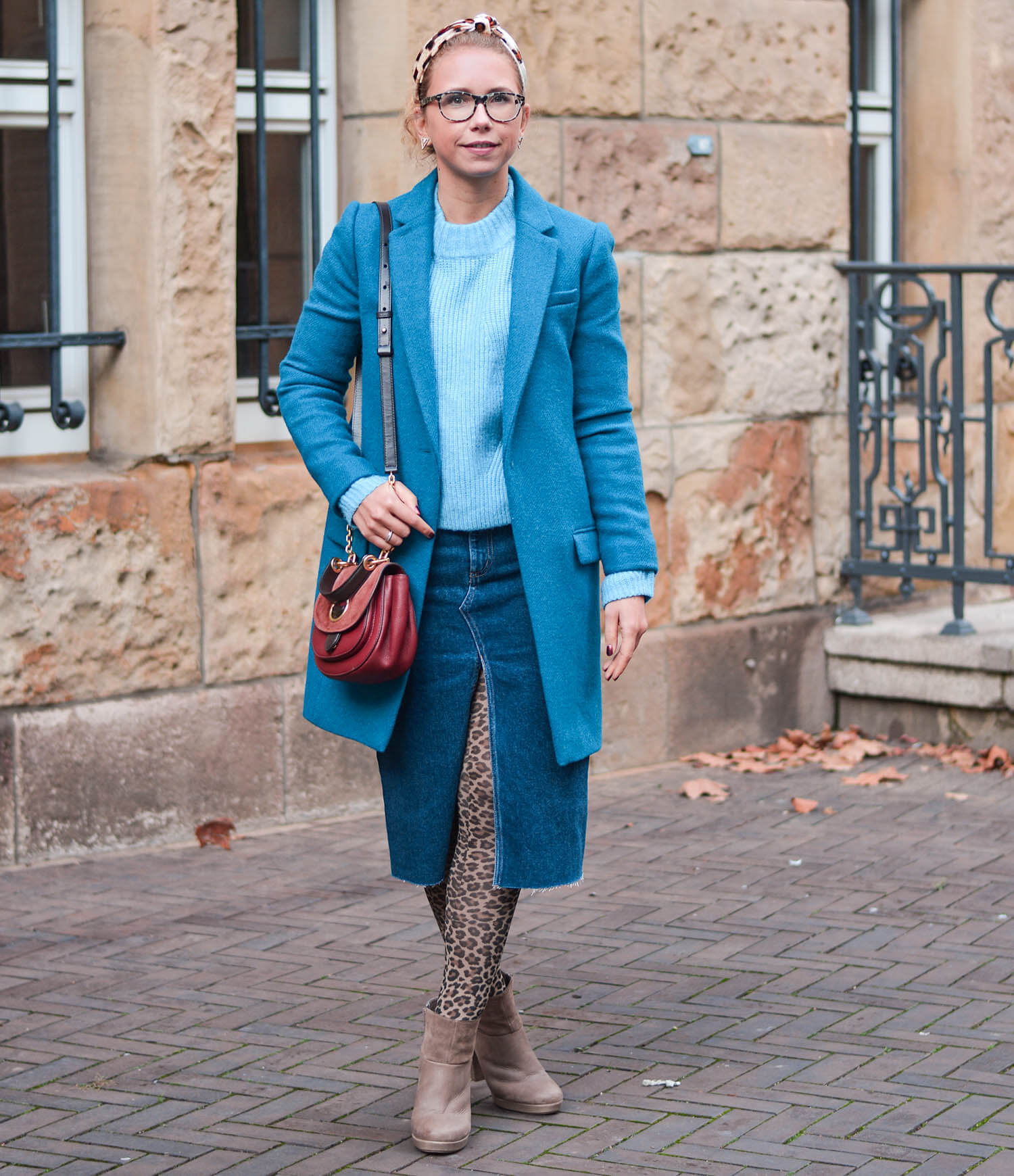 Petrol-Blue-meets-Leo-Print-Wool-Coat-Knit-Denim Skirt-Kationette-Winter-Outfit-Fashionblogger-Germany