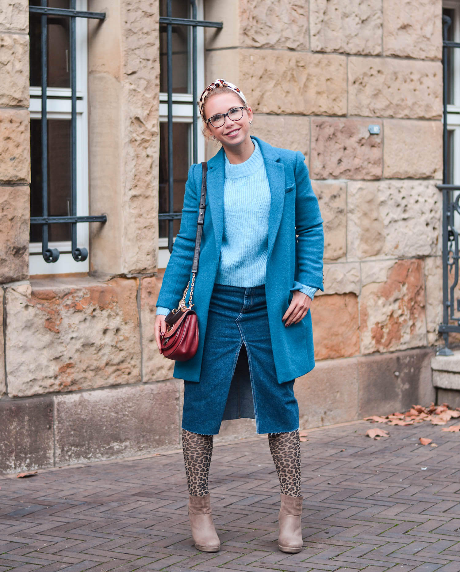 Petrol-Blue-meets-Leo-Print-Wool-Coat-Knit-Denim Skirt-Kationette-Winter-Outfit-Fashionblogger-Germany