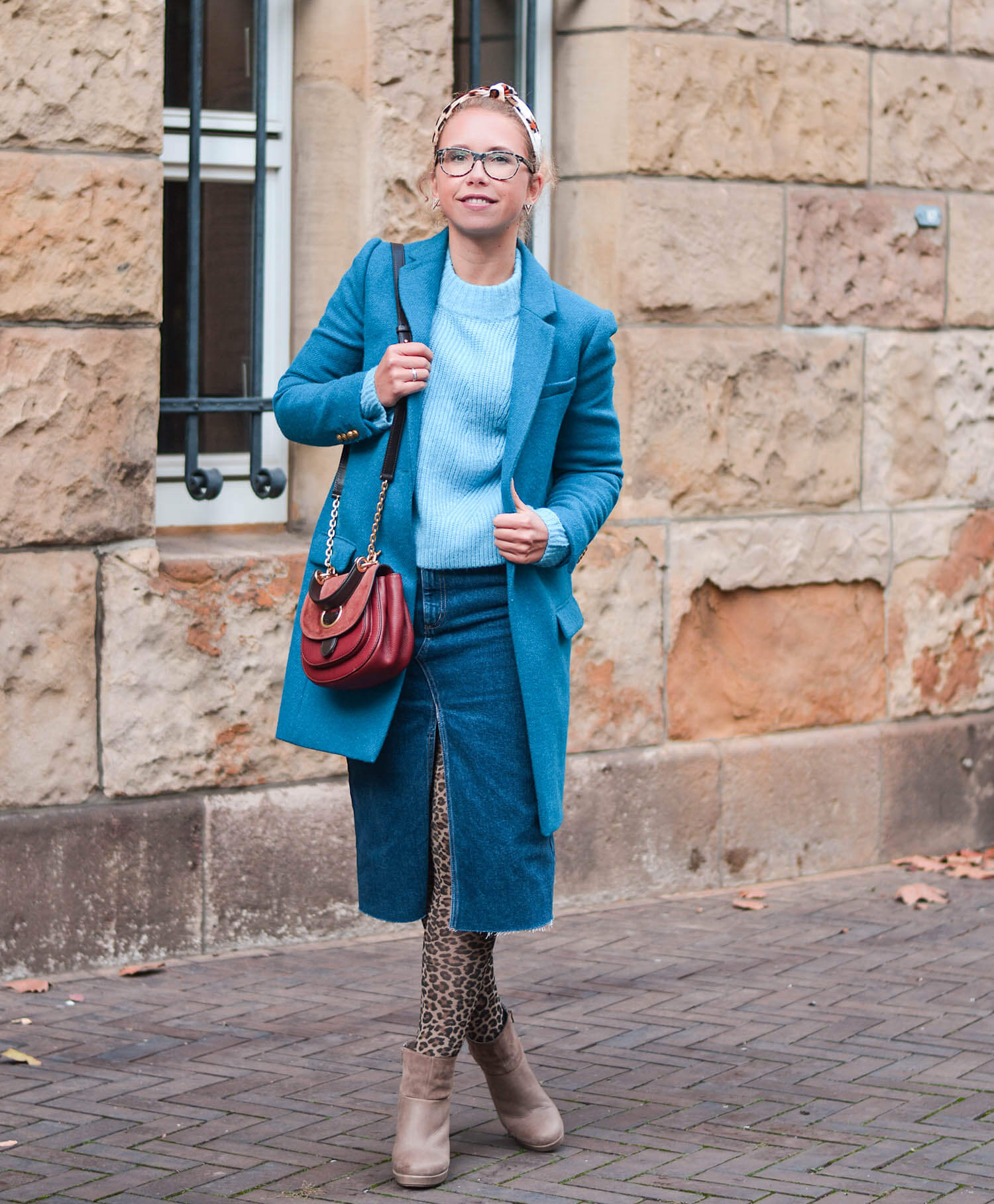 Petrol-Blue-meets-Leo-Print-Wool-Coat-Knit-Denim Skirt-Kationette-Winter-Outfit-Fashionblogger-Germany
