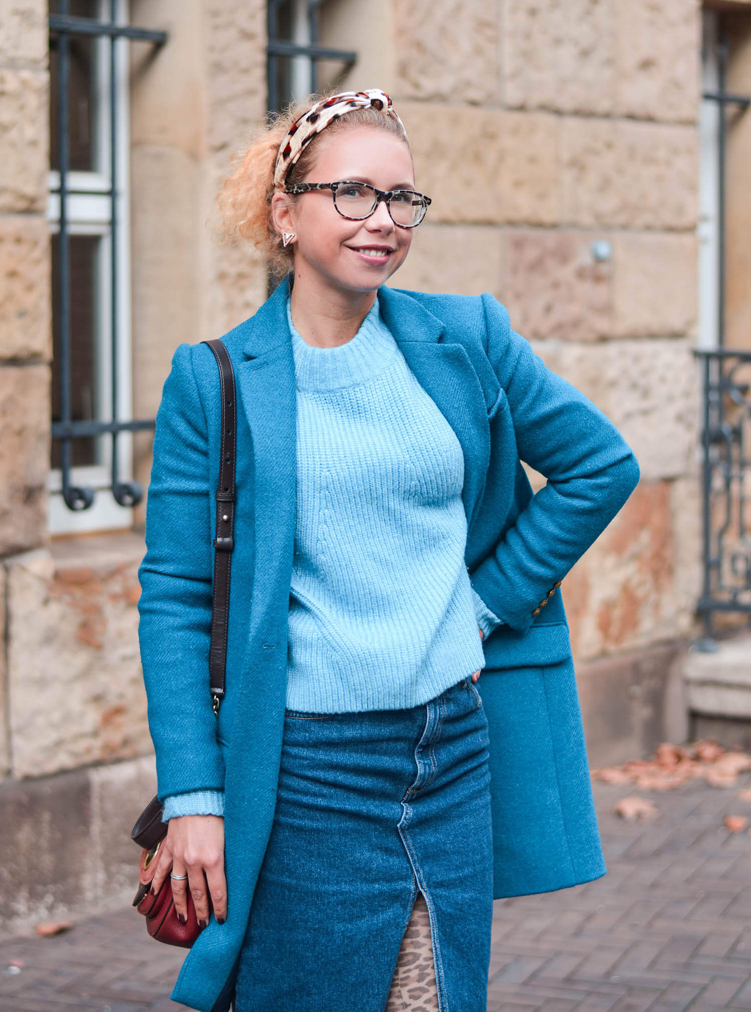 Petrol-Blue-meets-Leo-Print-Wool-Coat-Knit-Denim Skirt-Kationette-Winter-Outfit-Fashionblogger-Germany