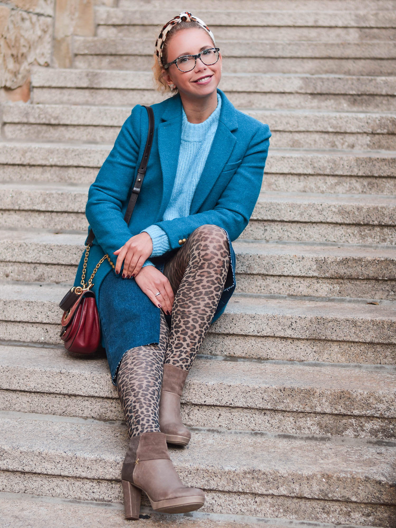 Petrol-Blue-meets-Leo-Print-Wool-Coat-Knit-Denim Skirt-Kationette-Winter-Outfit-Fashionblogger-Germany