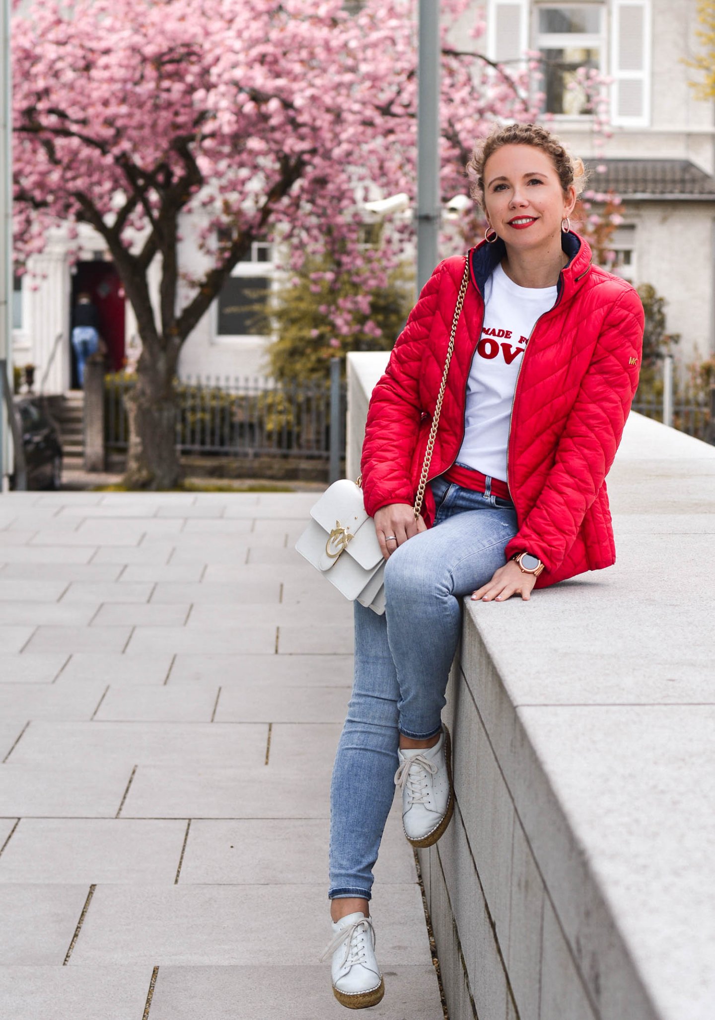 denim outfit mit Steppjacke